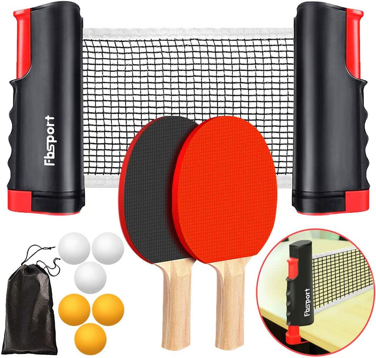 Ping Pong Paddle Set, Portable Table Tennis Set with Retractable Net,Rackets,Balls and Carry Bag for Indoor/Outdoor Games