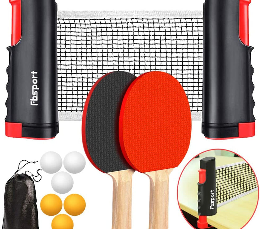 Ping Pong Paddle Set, Portable Table Tennis Set with Retractable Net,Rackets,Balls and Carry Bag for Indoor/Outdoor Games