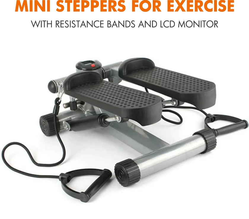 Mini Stepper Air Stair Climber Exercise Machine Health Aerobic Fitness Elliptical Trainers with Resistance Band LCD Display Gray