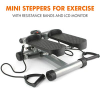 Mini Stepper Air Stair Climber Exercise Machine Health Aerobic Fitness Elliptical Trainers with Resistance Band LCD Display Gray