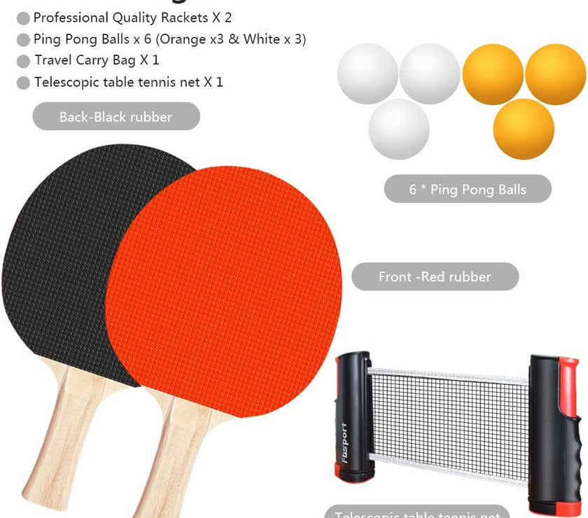 Ping Pong Paddle Set, Portable Table Tennis Set with Retractable Net,Rackets,Balls and Carry Bag for Indoor/Outdoor Games