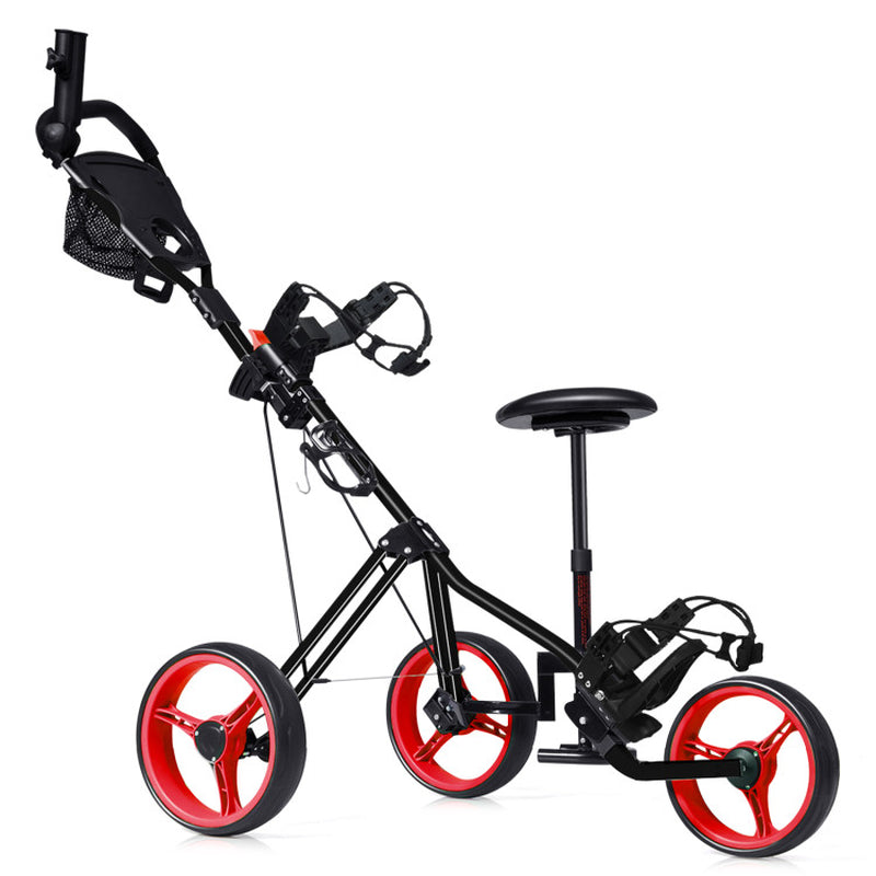 3 Wheel Folding Push Pull Golf Trolley with Scoreboard Bag