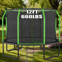 Trampoline with Net Enclosure, 660LBS-12FT Outdoor Heavy Duty Trampoline with Ladder for Kids Adults Family