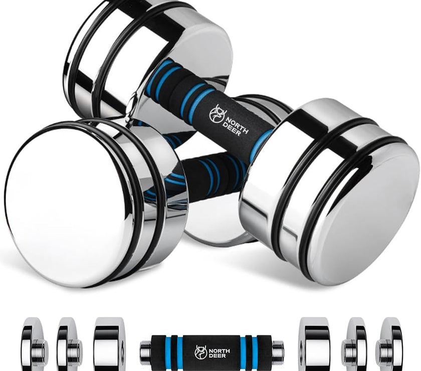 Steel Dumbbells Ultracompact & Adjustable Chrome Dumbbell with Foam Handles 5Lb 10Lb 15Lb 20Lb 30Lb 50Lb Home Gym Workout (Choice of Size)