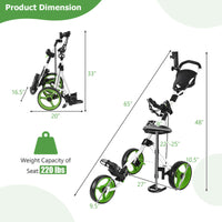 3 Wheel Folding Push Pull Golf Trolley with Scoreboard Bag