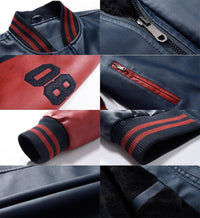 Men'S Faux Leather Jacket Casual Baseball Stand Collar Slim Fit Coat