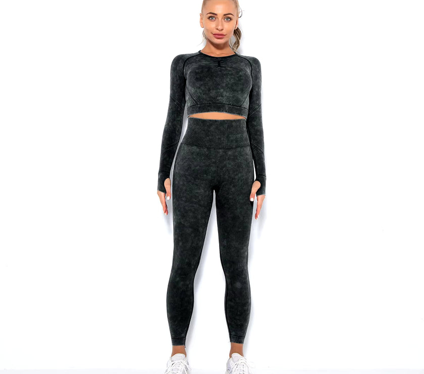 2 Pcs Cropped Top Gym Sets Seamless Women'S Yoga Workout Fitness Clothing Push up Leggings Sports Wear Woman Suits Tracksuit