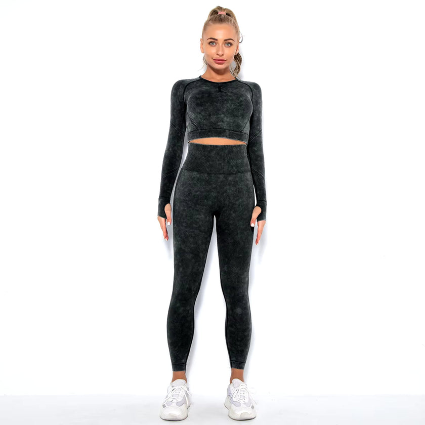 2 Pcs Cropped Top Gym Sets Seamless Women'S Yoga Workout Fitness Clothing Push up Leggings Sports Wear Woman Suits Tracksuit