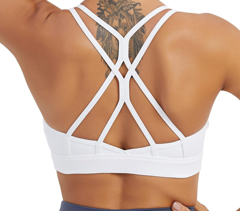 Women'S Sports Bra, Crisscross Back Padded Strappy Sports Bra Medium Support Yoga Bra with Removable Cups