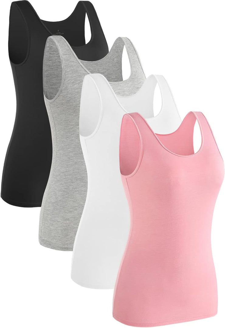 4 Piece Women Tank Tops Basic Sleeveless Undershirt Layering Tanks