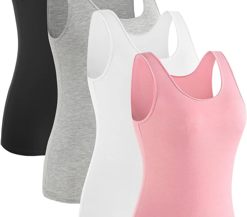 4 Piece Women Tank Tops Basic Sleeveless Undershirt Layering Tanks