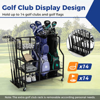 Golf Bag Organizer for 2 Golf Bags with Golf Clubs Rack and Lockable Wheels