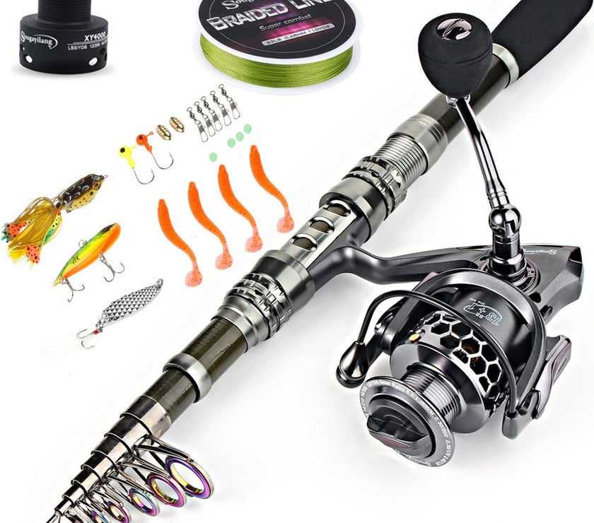 Fishing Rod Combos with Telescopic Fishing Pole Spinning Reels Fishing Carrier Bag for Travel Saltwater Freshwater Fishing