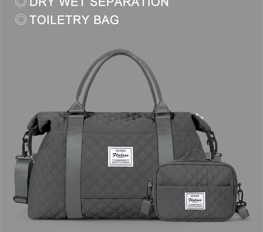 Travel Duffle Bag with Toiletry Bag, Weekender Overnight Bag for Women Carry on Bag Hospital Holdalls, Men Casual Sport Gym Tote Bag Personal Item Bag for Airlines with Wet Pocket Grey