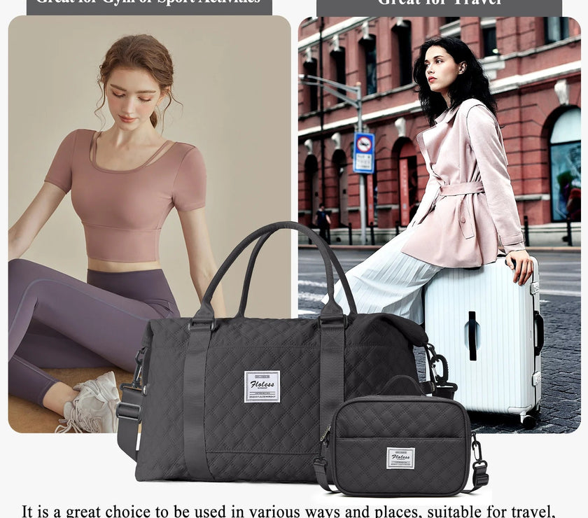 Travel Duffle Bag with Toiletry Bag, Weekender Overnight Bag for Women Carry on Bag Hospital Holdalls, Men Casual Sport Gym Tote Bag Personal Item Bag for Airlines with Wet Pocket Grey