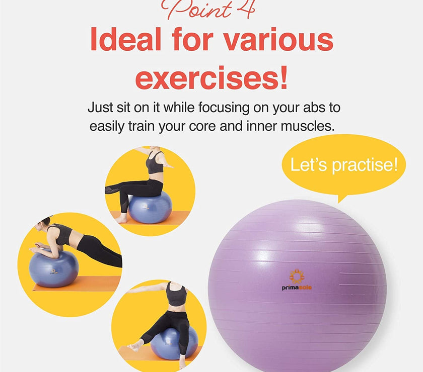 Exercise Ball for Balance Stability Fitness Workout Yoga Pilates at Home Office & Gym with Inflator Pump