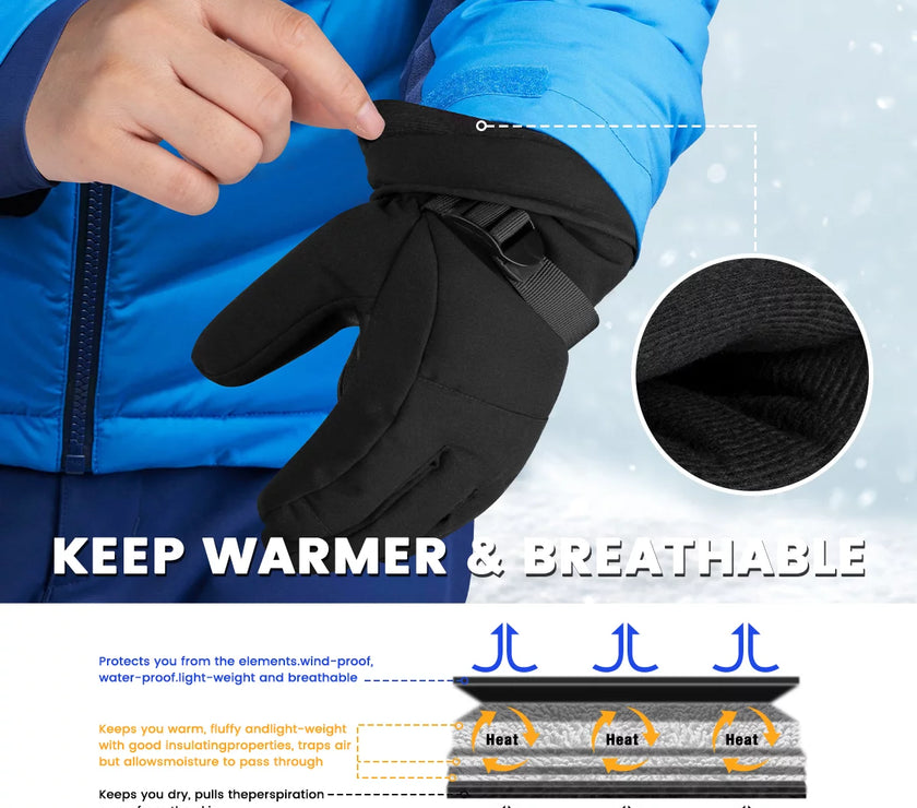 Ski Gloves, Touchscreen Snowboard Gloves with Pocket, Waterproof Snow Gloves for Cold Weather, Winter Gloves Warm for Men & Women, Suitable for Driving/Cycling/Running/Hiking(Black)