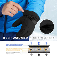 Ski Gloves, Touchscreen Snowboard Gloves with Pocket, Waterproof Snow Gloves for Cold Weather, Winter Gloves Warm for Men & Women, Suitable for Driving/Cycling/Running/Hiking(Black)