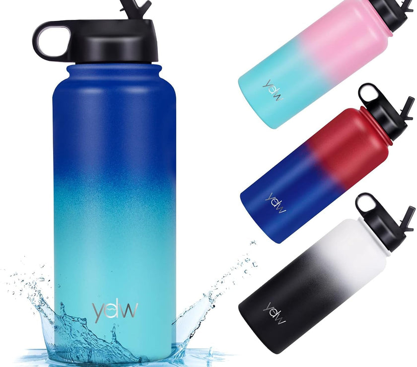 Stainless Steel Double Wall Water Bottle, Sweat-Proof Vacuum Insulated Bottle with Straw Lid (18Oz, 22Oz, 32Oz), BPA Free to Keep Beverages Cold for 24 Hrs or Hot for 12 Hrs