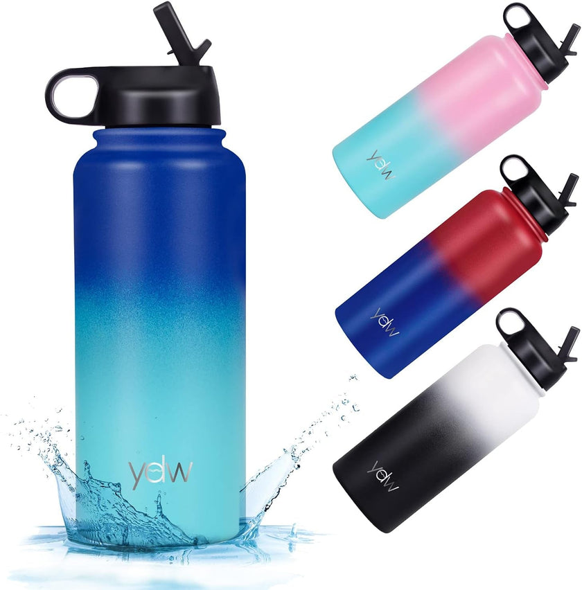 Stainless Steel Double Wall Water Bottle, Sweat-Proof Vacuum Insulated Bottle with Straw Lid (18Oz, 22Oz, 32Oz), BPA Free to Keep Beverages Cold for 24 Hrs or Hot for 12 Hrs