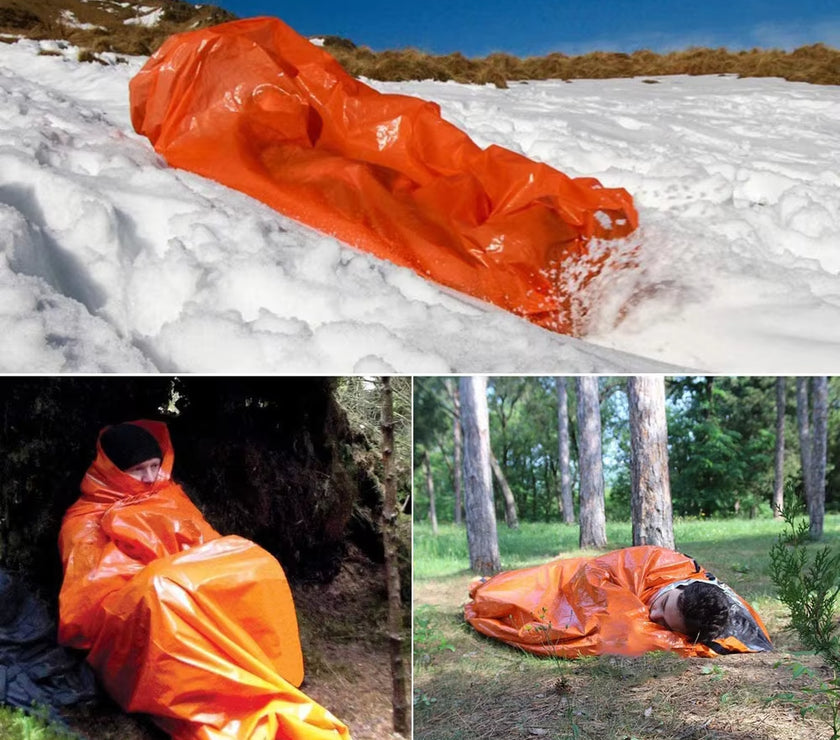 Outdoor Emergency Survival Sleeping Bag Thermal Blanket Mylar Waterproof Reusable Sack Portable Camping Hiking Emergency Gear