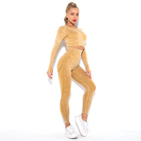 2 Pcs Cropped Top Gym Sets Seamless Women'S Yoga Workout Fitness Clothing Push up Leggings Sports Wear Woman Suits Tracksuit