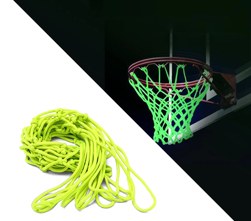 Nightlight Basketball Net Nylon Glowing Basketball Hoop Rim Net 12 Loops Standard Size Glowing Basketball Net Sun Powered