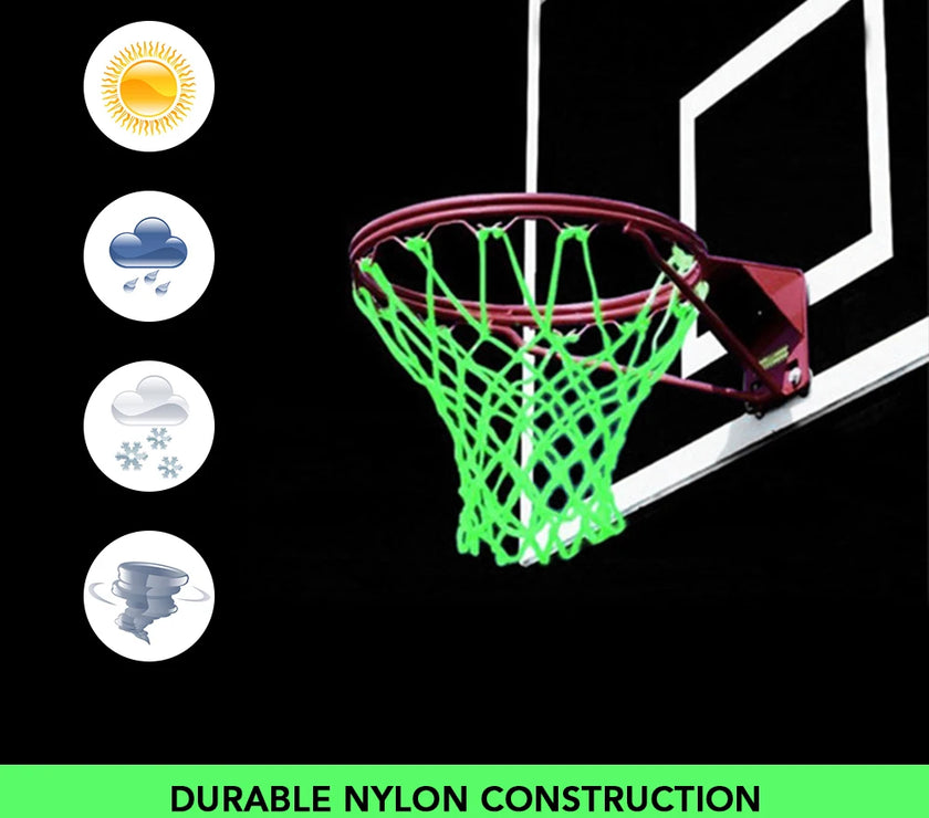 Nightlight Basketball Net Nylon Glowing Basketball Hoop Rim Net 12 Loops Standard Size Glowing Basketball Net Sun Powered