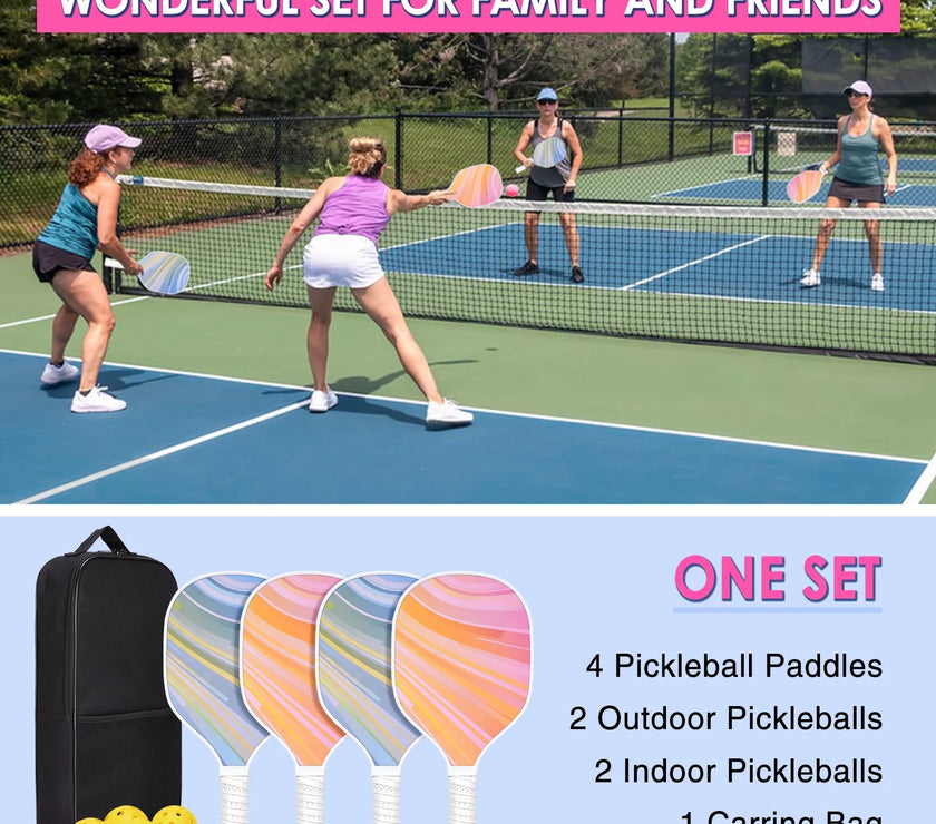 USAPA Approved Pickleball Paddle Set with 4 Paddles, 4 Balls, and Bag