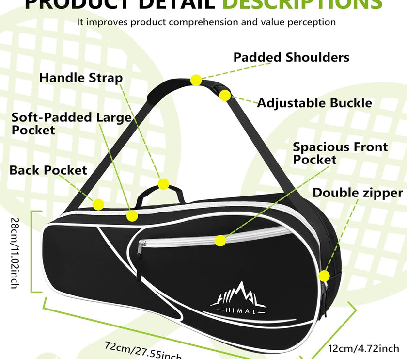 3 Racquet Tennis-Bag Premium Tennis-Racket-Bag with Protective Pad, Professional or Beginner Tennis Players, Lightweight Tennis Bag for All Ages