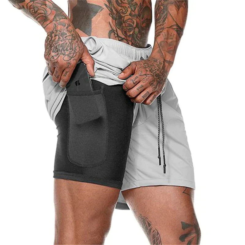 Sport Shorts Men Sportswear Double-Deck Running Shorts 2 in 1 Beach Bottoms Summer Gym Fitness Training Jogging Short Pants