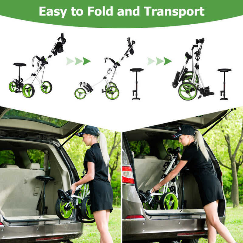 3 Wheel Folding Push Pull Golf Trolley with Scoreboard Bag