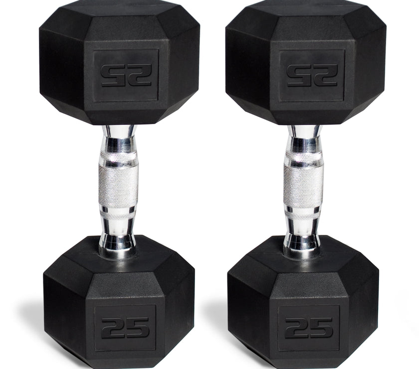 150 Lb. Coated Hex Dumbbell Weight Set, 5-25 Lb. with White Rack