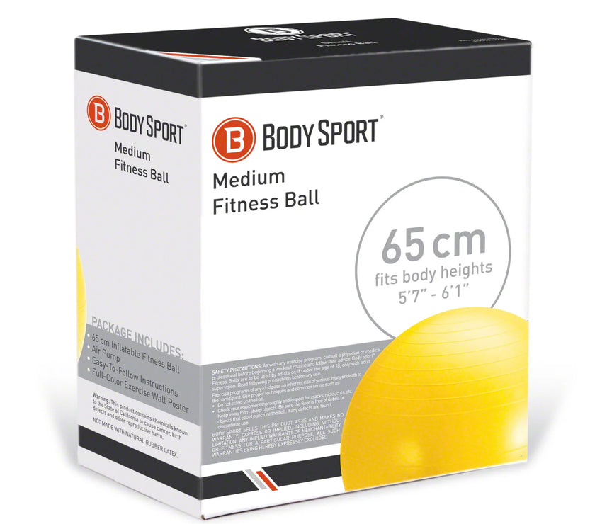 Yellow Fitness Ball (65 Cm), Pump & Exercise Guide Included