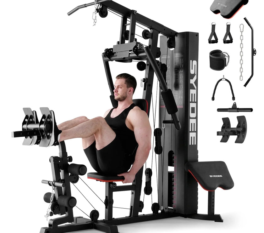 Home Gym Station, Workout Station with 150LBS Weight Stack, Home Gym Equipment for All Body Training.