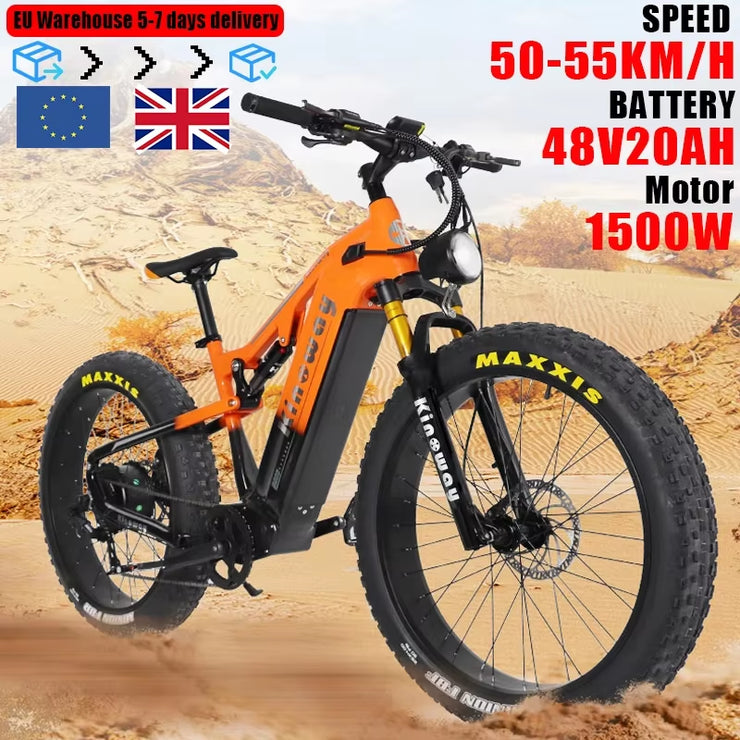 New Model 1500W Motor Ebike,48V 20AH /30AH Battery, 26 Inch Fat Tires,E-Bike, 9-Speed Mountain Off-Road Snow Electric Bicycle