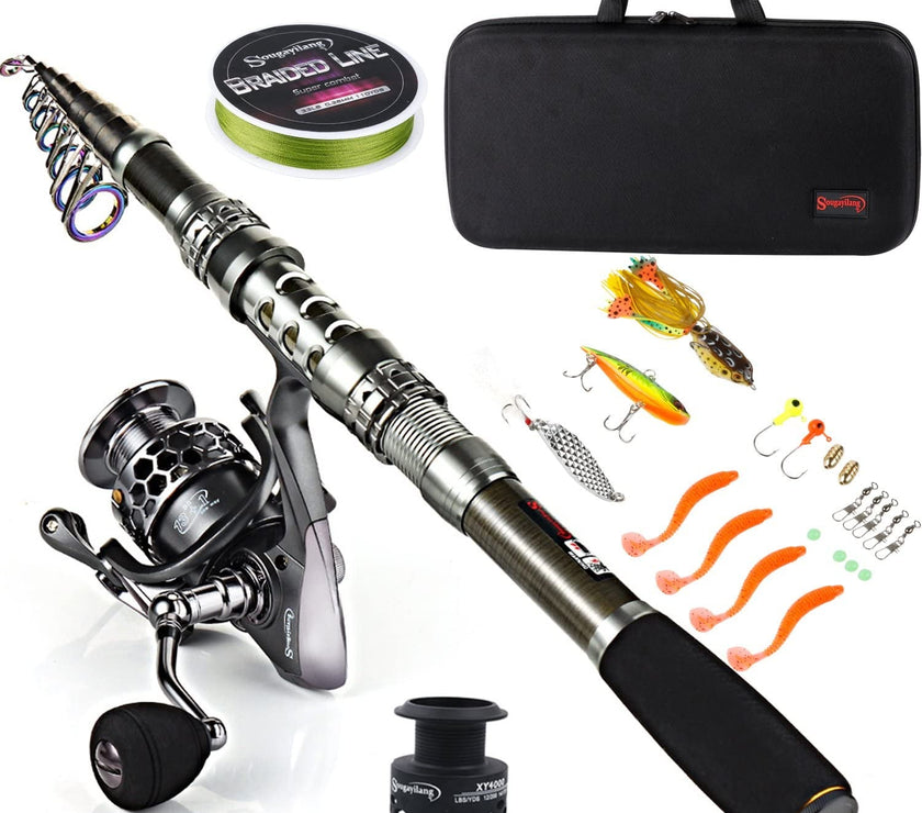 Fishing Rod Combos with Telescopic Fishing Pole Spinning Reels Fishing Carrier Bag for Travel Saltwater Freshwater Fishing