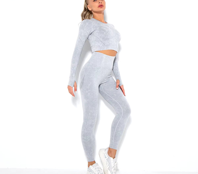 2 Pcs Cropped Top Gym Sets Seamless Women'S Yoga Workout Fitness Clothing Push up Leggings Sports Wear Woman Suits Tracksuit