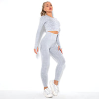 2 Pcs Cropped Top Gym Sets Seamless Women'S Yoga Workout Fitness Clothing Push up Leggings Sports Wear Woman Suits Tracksuit