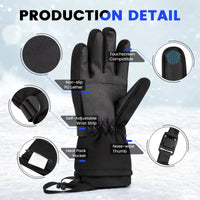 Ski Gloves, Touchscreen Snowboard Gloves with Pocket, Waterproof Snow Gloves for Cold Weather, Winter Gloves Warm for Men & Women, Suitable for Driving/Cycling/Running/Hiking(Black)