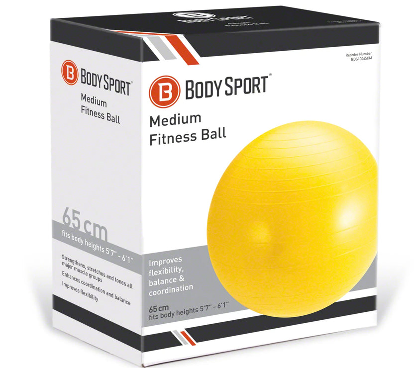 Yellow Fitness Ball (65 Cm), Pump & Exercise Guide Included