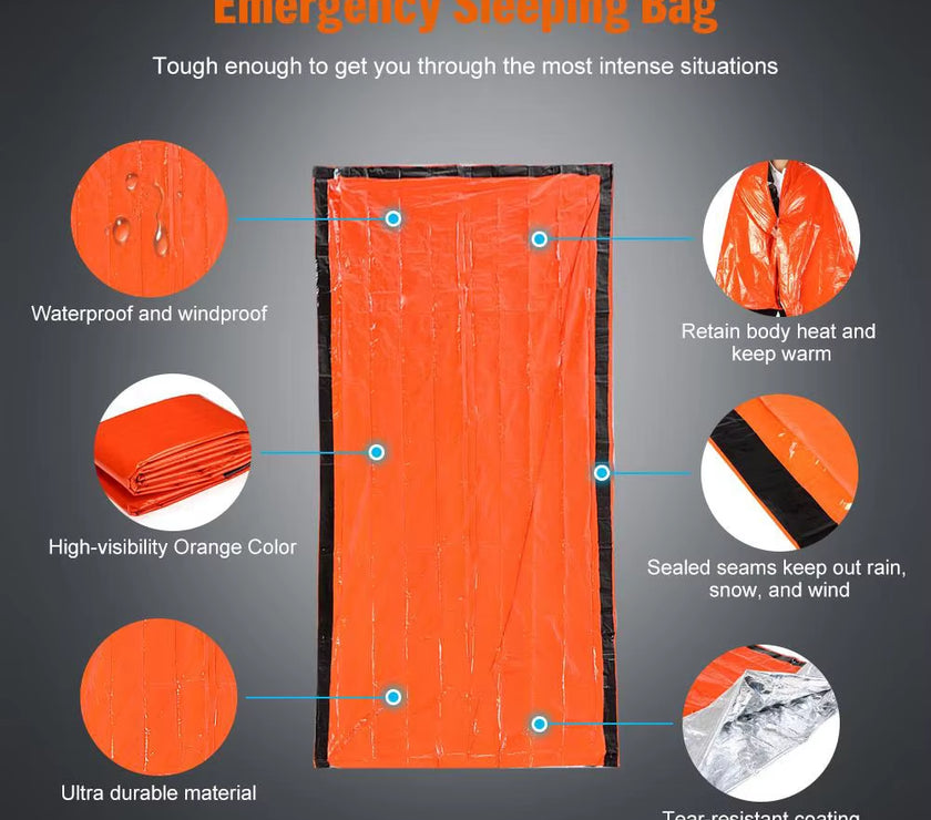 Outdoor Emergency Survival Sleeping Bag Thermal Blanket Mylar Waterproof Reusable Sack Portable Camping Hiking Emergency Gear