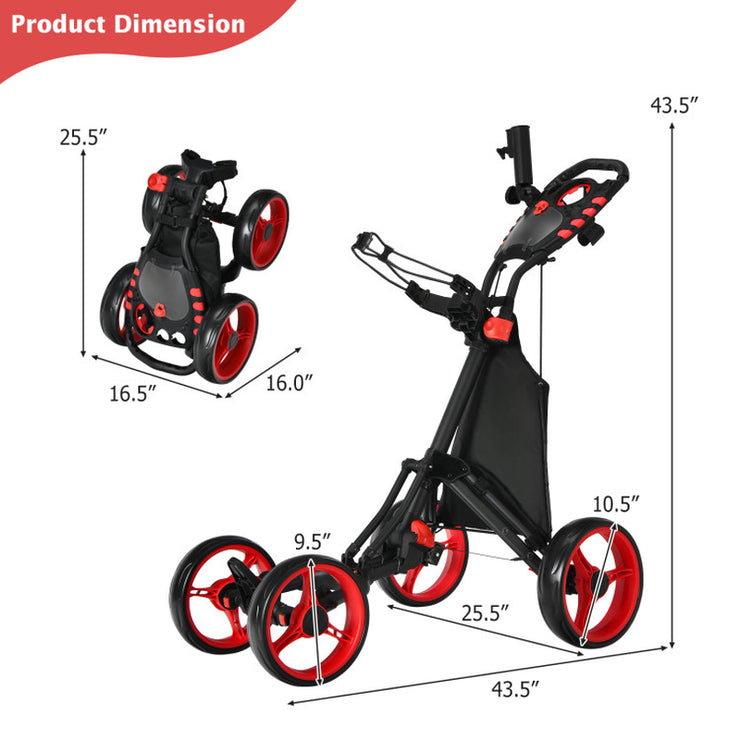 4 Wheel Golf Push Pull Cart with Foot Brake