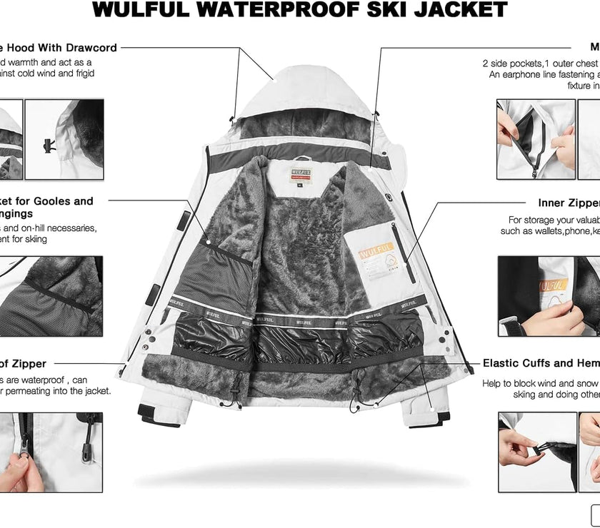 Women’S Waterproof Snow Ski Jacket Mountain Windproof Winter Coat with Detachable Hood