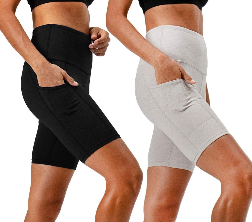 Women'S 2-Pack High Waist Workout Yoga Running Exercise Shorts with Side Pockets