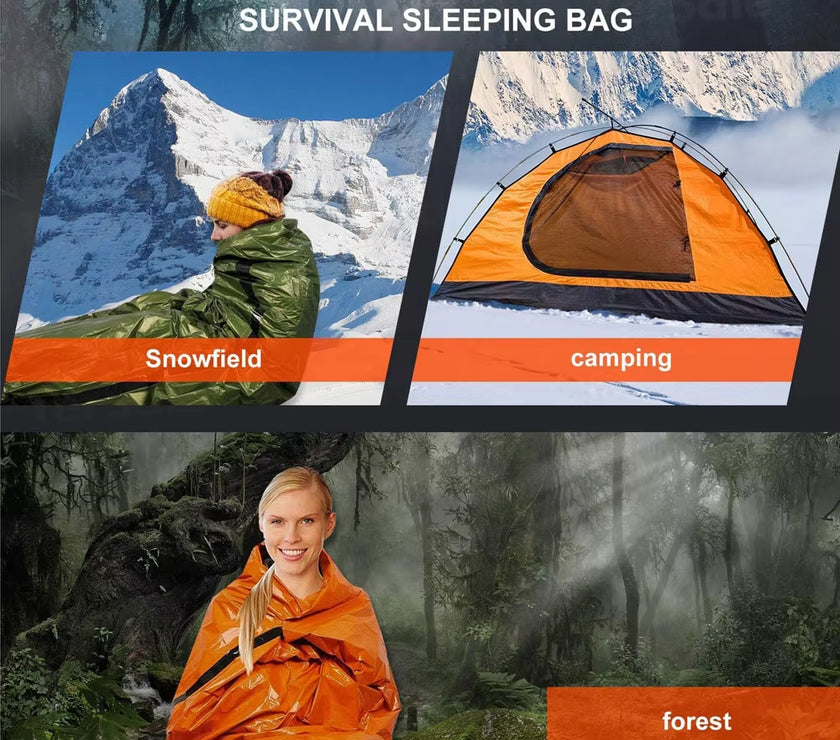 Outdoor Emergency Survival Sleeping Bag Thermal Blanket Mylar Waterproof Reusable Sack Portable Camping Hiking Emergency Gear