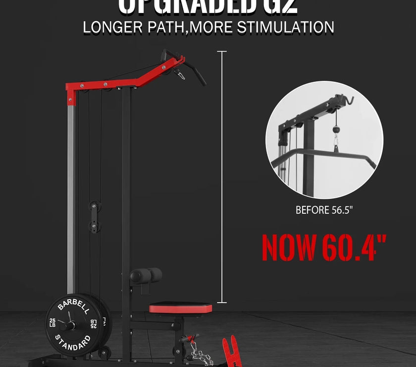 LAT Pull-Down and LAT Row Cable Machine with Flip-Up Footplate and Plates Storage Posts