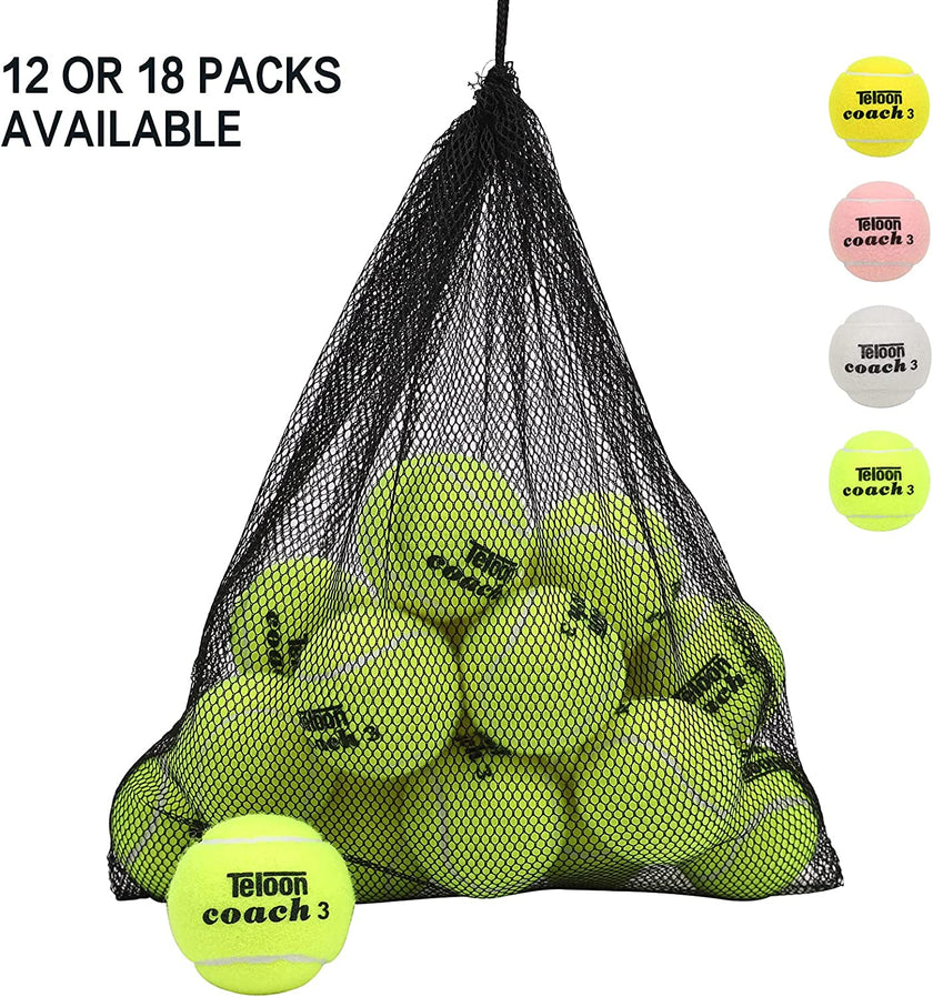 Pressure Training Tennis Balls-12 or 18 Count-Mesh Carry Bag，4 Colors Available，Pressureless Training Exercise Tennis Balls for Beginners.