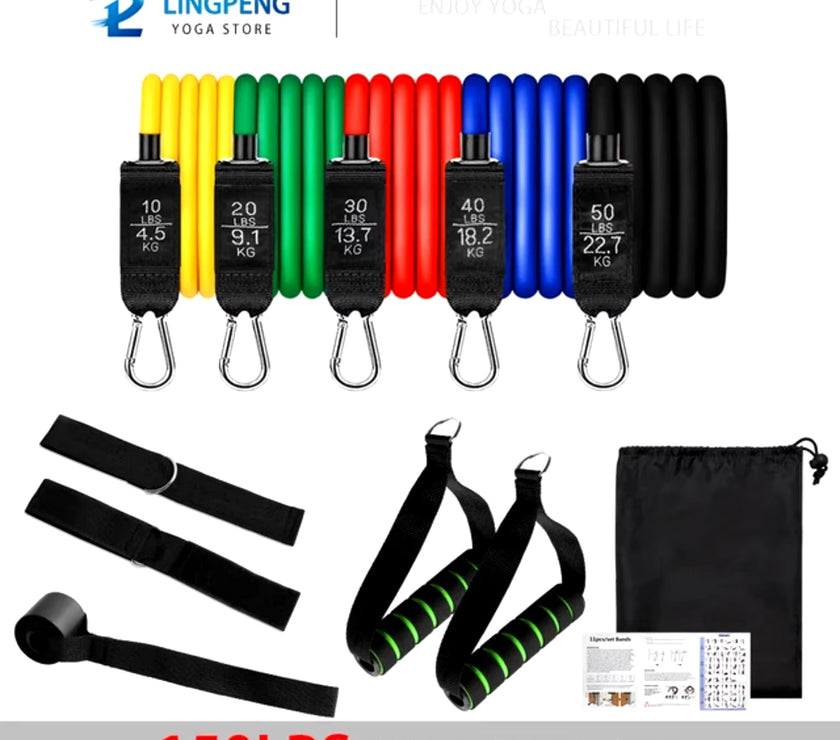 New Resistance Band Set Workout Bands Exercise Band 5 Tube Fitness with Door Anchor Handles Legs Ankle Straps and Fitness Stick