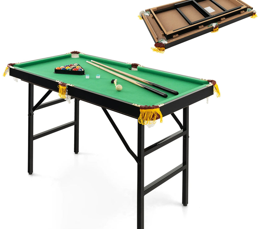 47" Folding Billiard Table Pool Game Table Indoor Kids W/ Cues Brush Chalk Green